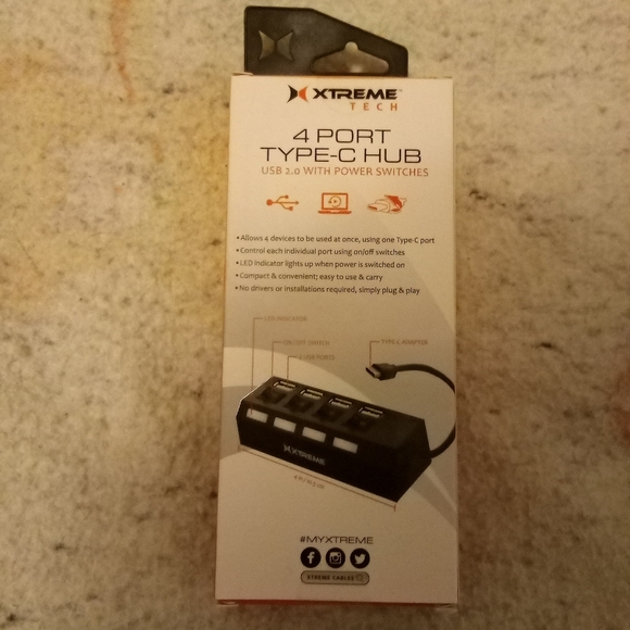 Xtreme Tech 4 Port Type-C Hub USB 2.0 with Power Switches Sealed - Picture 4 of 13
